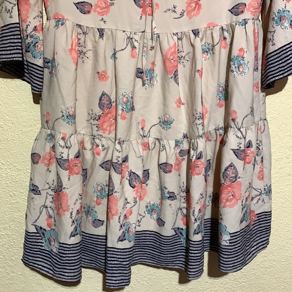 Bo Bel Dress Mini Size S Tiered Floral Pink Blue Gray Cream Long Tunic - Picture 2 of 15